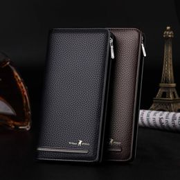 Wallets WILLIAMPOLO Wallet Long Men RFID Genuine Leather Phone Purse Large Capacity Fashion High Quality Zipper Hasp275B