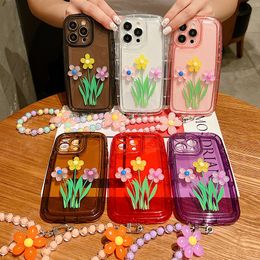 Spring Flower Luminous Cases For Iphone 15 14 Pro Max Plus 13 12 11 XR X XS 8 7 6 iPhone15 Soft TPU Glow In Dark Shockproof Fashion Floral Fine Hole Cover With Bead Chain