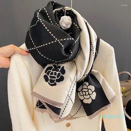 Scarves Thick Cashmere Camellia Scarf Men Women Autumn Winter Warm Lattice Shawl Wrap Blankets Female