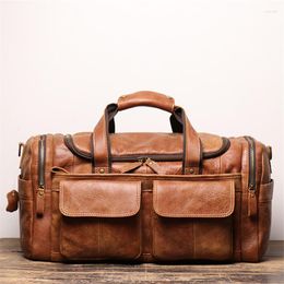 Duffel Bags Nesitu High Quality Big Roomy Vintage Brown Black Genuine Leather Business Men Travel Shoulder Messenger Duffle Bag M0571