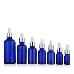 Storage Bottles Empty Bottle Glass Dropper Blue Perfume Cosmetic Packaging 5ml-100ml 10pcs Container Vials Serum Essential Oil