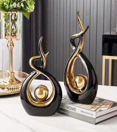 Abstract Ceramic Sculpture Golden Statue Modern Home Decoration Living Room Desktop Office Accessories Crafts Gift 2203298264427