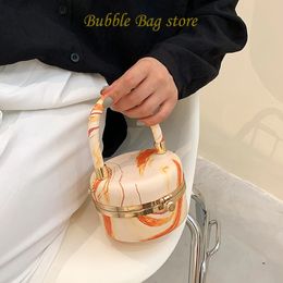 Evening Bags 2023 Round Box Bag Women s Designer High quality PU Leather Handbag Orange Blue Small Shoulder Messenger Clutch 231127