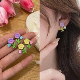 Stud Earrings Flower Niche Design A Pair Forest Style Womens Jewelry Fresh Temperament System Purple Yellow