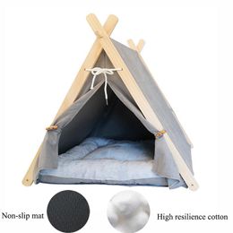 Mats Washable Pet Tent House Cat Bed Portable Teepee With Thick Cushion Warm Dog Kennel Cage For Travel Cat Tent House In Door