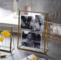 Antique Brass Glass Picture Po Frame Hanging standing Glass Metal Picture Retro Portrait for Home Decors H11107177536