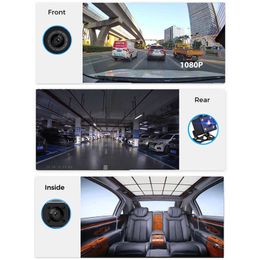 Other Electronics 3 Cameras Lens 20 Inch Car DVR Dash Cam HD 1080P Dash Camera Dual Lens Video Recorder Black Box Dashcam Mirror For Tax Uber J230427