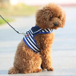 Dog Apparel Adjustable Collar Harness Leash Creative Navy Suit Style Chest Strap Secure Traction Rope For Small Medium Dogs Cats