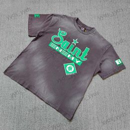 Men's T-Shirts Frog drift Fashion SAINT MICHAEL Vintage Retro Crackle printing Oversize Loose Tee T-shirt Tops for Men T231127