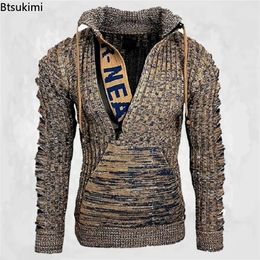 Men's Sweaters Autumn Winter Men's Hooded Sweaters Warm Slim High Neck Sweater Long-sleeved Shirt Male Knitwear Mens Clothes Tops S-4XL 231127