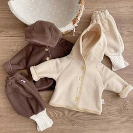 Clothing Sets Winter Style Infant Baby Boys Girls Thick Warm Clothing Set Long Sleeved Solid Hooded Cardigan+Pants Toddler Baby Clothes