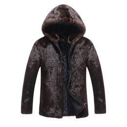 Men's Fur Faux Fur Winter Men Brand Thick Warm Faux Fur Coat High Quality Long Sleeve Hooded Stand Collar Fur Coat Short Jacket Business Casual 231127