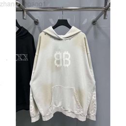 24SS Designer Balencaigaity Hoodie Balanciaga B Correct Version Paris Fashion Brand Family Front and Back BB Mud Dyed Hand Burnished Hoodie Couple Same Sweater