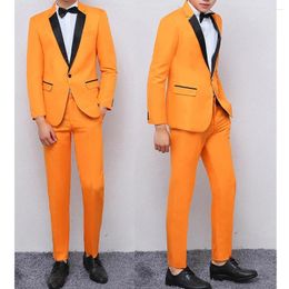 Men's Suits Fashion Orange Men Suit Set Formal Wedding For Kids Slim Fit Groom Tuxedo Jacket With Pants 2 Piece Design Blazer