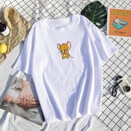 Men's T Shirts Brief Cute Cartoon Mouse Tshirt Jerry Funny Harajuku Casual Cotton Fashion Clothes Minimalist Style All-match Streetwear