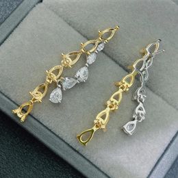 Dangle Earrings 18K Gold Plating Silver Settings DIY 3mm 5mm Pear Cut Gemstone Drop Setting
