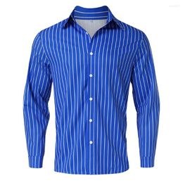 Men's Casual Shirts Button Down For Men Long Sleeve Striped Design Band Collar Comfortable Dress Tops Perfect Any Occasion