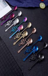 Creative 304 Stainless Steel Small Coffee Spoons Guitar Music Notes Shape Dessert Spoon Stirring Spoon Lovely Titanium Plated Ice 5993505