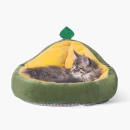 Mats Cat Bed Avocado Shaped Dog Bed Cushion Modern Green Sleeping Cave Cosy House Pet Nest for Cats Small Dogs with Removable Pillow