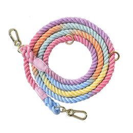 Dog Collars Leashes 1.2M Rainbow Leash Cotton Braided Rope with Metal Buckle Colorful for Small Medium Large Pet Accessories 231127