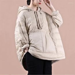 Women's Trench Coats Winter Loose Half Zipper Retro Parkas Outerwear Casual Hooded Cotton-padded Jackets Clothing Coat Women