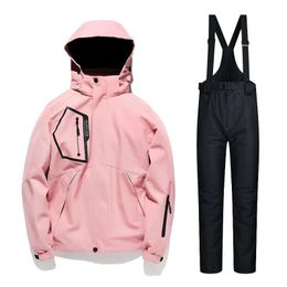 Skiing Suits Ski Suit Women Winter 3 In 1 Ski Jackets and Strap Pants Warm Waterproof Women's Jacket Outdoor Snowboard Hiking Camping Brand 231127