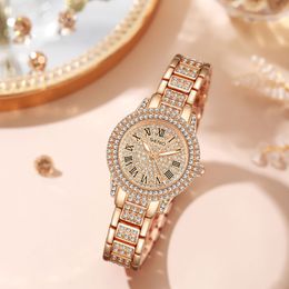 Relógios femininos de alta qualidade moda casual diamante completo impermeável quartzo-bateria 28mm relógio