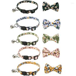 Dog Collars Fashion Pet Collar With Bell Adjustable Bandanas Bow Puppy Cute Print Cat Necklace Soft Chihuahua Supplies