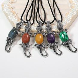 Pendant Necklaces Crocodile Natural Stone Shell Necklace Quartz Amethyst Turquoise Rope Chains Healing Crystals For Women