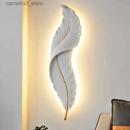 Wall Lamps Nordic Modern Creative Feather Light Led Wall Lamp Bedroom Bedside Lighting Living Room Tv Background Wall Decoration Resin Lamp Q231127