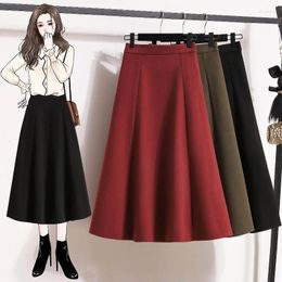 Skirts OHRYIYIE 4XL Red Black Loose A-Line Skirt Women Autumn Winter Midi Long High Waist Office Lady Large Size All Match