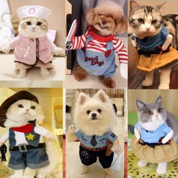 Clothing Funny West Cowboy Suit For Cat Costumes Sergeant Police Cosplay Dog Dress Women Nurse Lover Costume For Cat Sailor Pet Clothing
