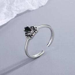Cluster Rings DIWENFU Genuine 925 Sterling Silver Black Obsidian Ring For Women Anillos De Crown Shape Jewelry Gemstone Female