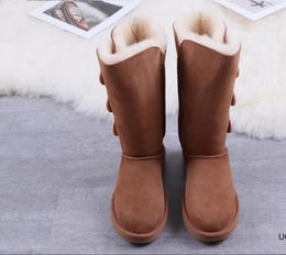 Classic Australia 100% Genuine Cowhide Leather Women Tall Mid-Calf Winter Suede Snow Boots Ladies Fashion Warm Shoes