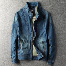 Men's Jackets Denim Jacket Men Stand Collar Blue Motorcycle Biker Slim Fit Fashion Cotton Jean Spring Autumn Casual Coat