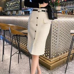 Skirts 2023 Elegant Office Ladies Tweed Skirt Autumn Winter Fashion High Waist Business Women Korean Sexy Bag Hip One Step