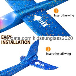 Novelty Games Led Light Airplane 17.5 Large Throwing Foam Plane 2 Flight Mode Glider Flying Toy For Kids Gifts 3 4 5 6 7 8 9 Years Old Am3Fq