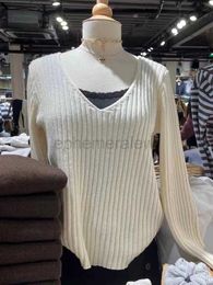 Women's Sweaters Vintage Solid Knit Long Sleeve Sweaters Women 2022 Autumn Sweet V Neck Short Slim Y2k Tops Ladies Harajuku Cute Cotton Sweater zln231127