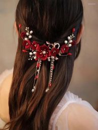 Hair Clips Chinese Style Clip Bride Bridesmaid Wedding Red Elegant Atmospheric Accessories Hoop