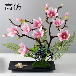 Decorative Flowers Mitation Flower Set Chinese Style Table Magnolia Artificial Light Luxury Decoration Vase Floral Ornaments