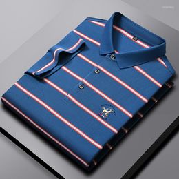 Men's Polos High Grade Pure Cotton Embroidered Polo Shirt Men's 2023 Summer Lapel Stripe Short Sleeve T-shirt Fashion Brand Casual