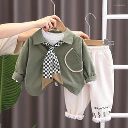 Clothing Sets 3PCS Korean Fashion Baby Boy Clothes 18 To 24 Months Solid Colour Long Sleeve Coats White T-shirts Pants Tracksuits For Kids