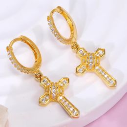 Diamond Passed Test Men Women Earrings 925 Sterling Silver 18K Gold Plated Flashing Cross Moissanite Earrings Hoops Nice Gift