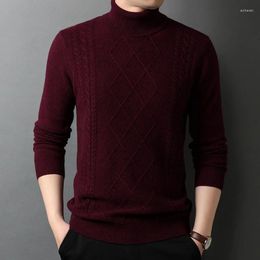 Men's Sweaters MACROSE Turtleneck Sweater Casual O-Neck Knitted Wool Warm Men Pure Woollen Underlay