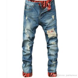 QNPQYX New Mens Casual Straight Jeans Retro Slim Skinny Jeans Fashion Designer Ripped Men Hip Hop Light Blue Denim Pants