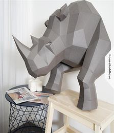 Nordic wind 3D rhinoceros threedimensional paper art wall decoration wall decoration industrial wind creative home decoration han5285724