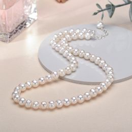 Beaded Necklaces 67mm Freshwater Cultured Pearl Necklace for Women Real Chokers Pearl Necklace Womens Sterling Silver Pearl Strand Necklaces 230426