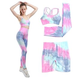 Yoga Outfit Women Sports Set Gym Leggings Yoga Sport Bra Fitness Tie Dye Seamless Leggings Workout Two Piece Set Women Clothes Workout Set P230504