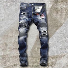 Men's Jeans 2023 Ripped Designer Beggar Blue Men Fashion Slim Straight Street Hip Hop Pants Personality Print Beggars