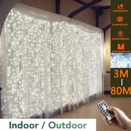 Christmas Decorations 3M-80M LED Icicle String Lights Christmas Fairy Lights Garland Outdoor Home For Wedding/Party/Curtain/Street/Garden Decoration 231127